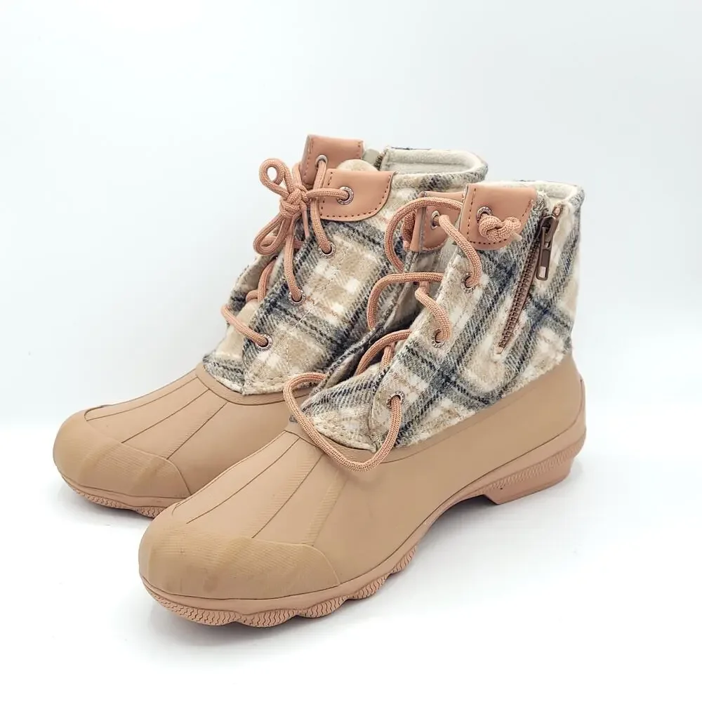 Sperry Saltwater Plaid Wool Duck Boots  Tan Waterproof Winter women's size 8